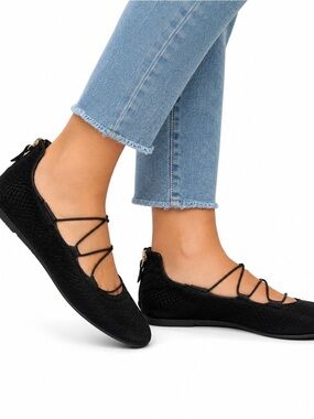 Dr. Scholl’s Womens 7M Black Lace Up Ballet Flats Textured Comfort Zip Shoes